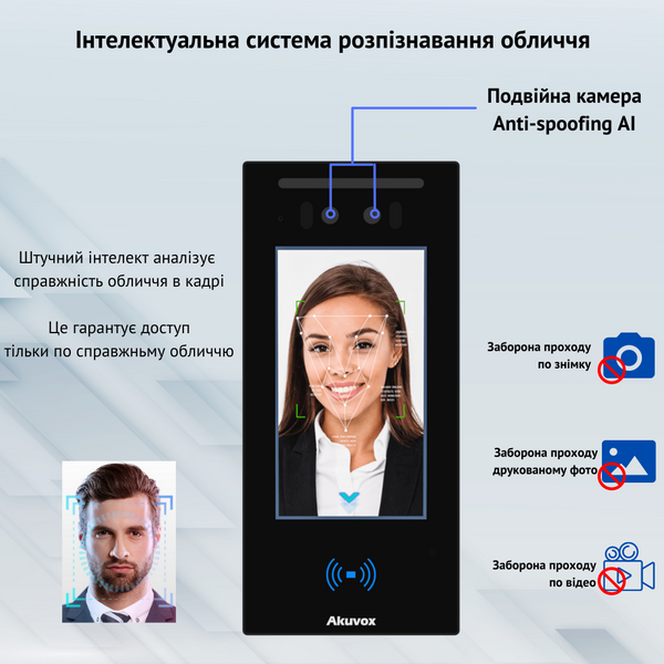 A05C - термінал контролю доступу з розпізнавання обличчя, NFC, BLE, QR 00-00002238 фото